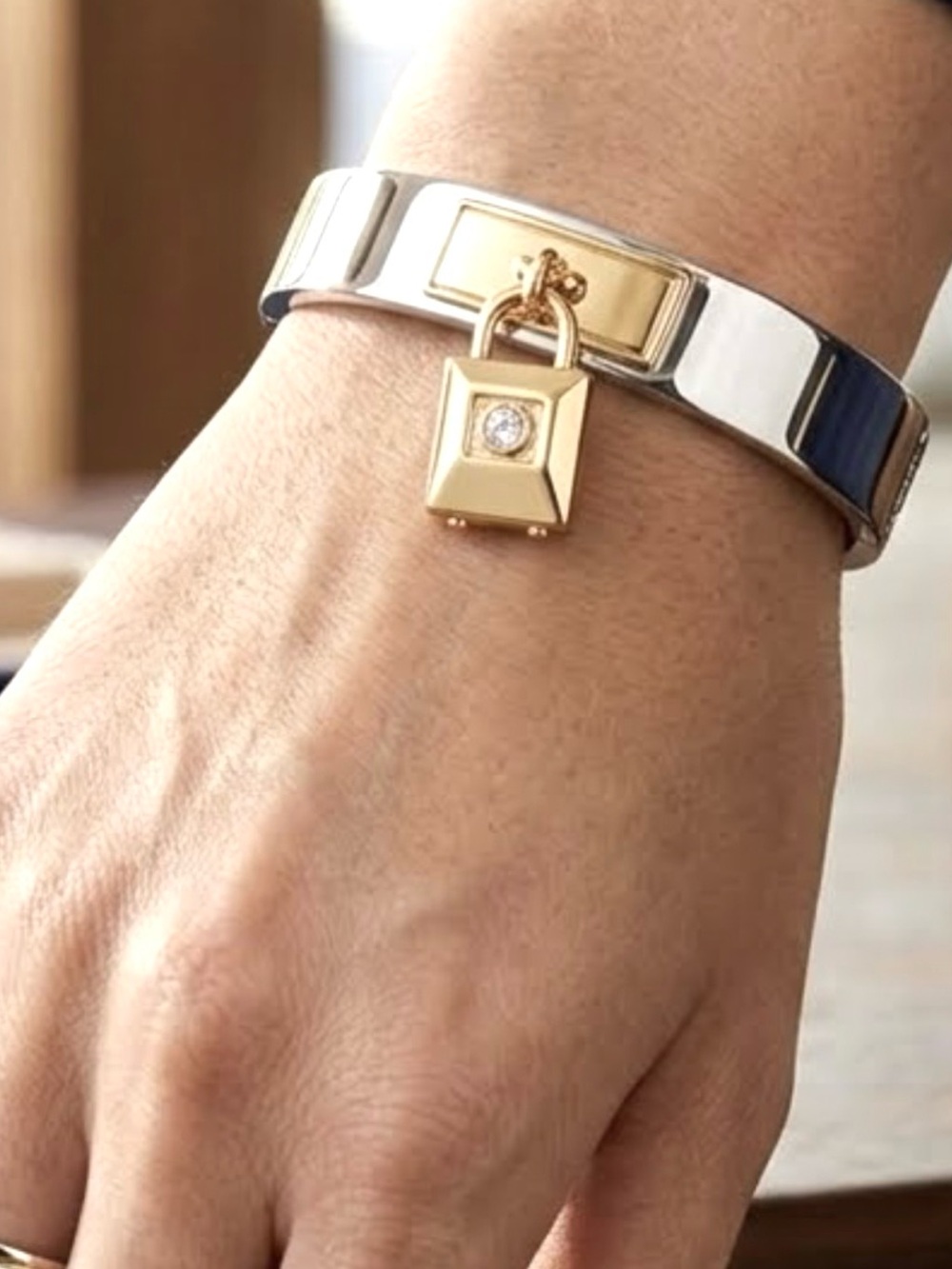 NWT White House Black Market Two-Tone Padlock Hinge Bracelet Bling